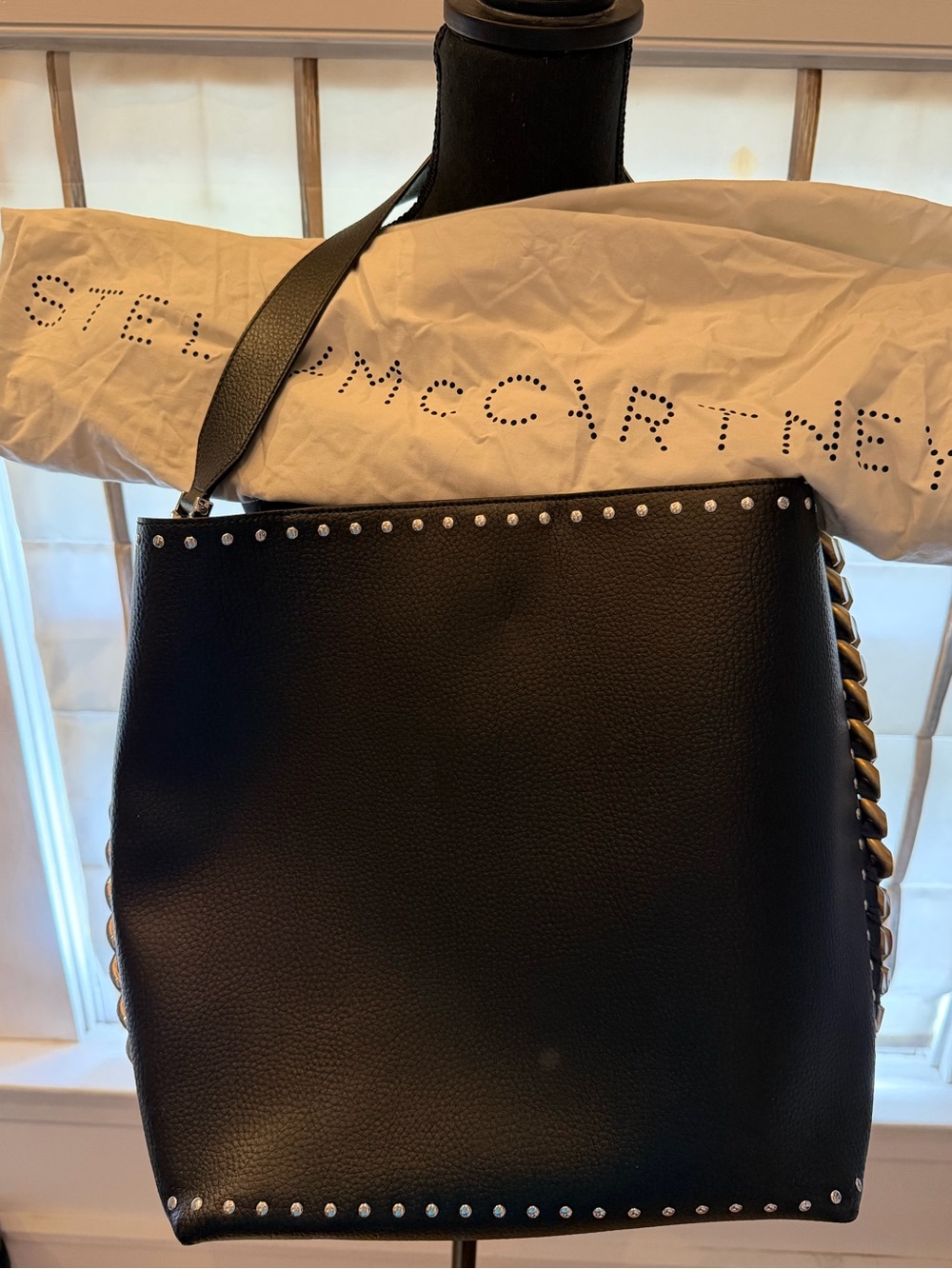 Stella McCartney Black Leather Stud-Trim Shoulder Tote - Picture 5 of 7